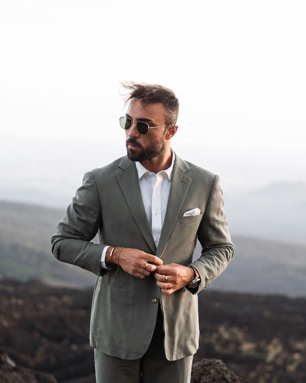 Olive Green Suit with White Shirt