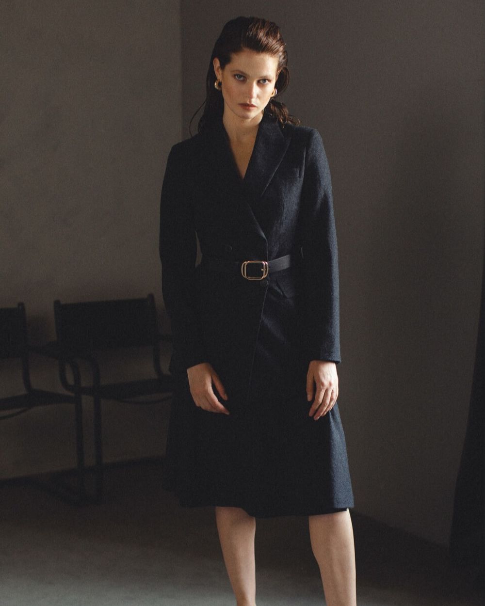 Charcoal Herringbone Flared Skirt Suit | Sumissura