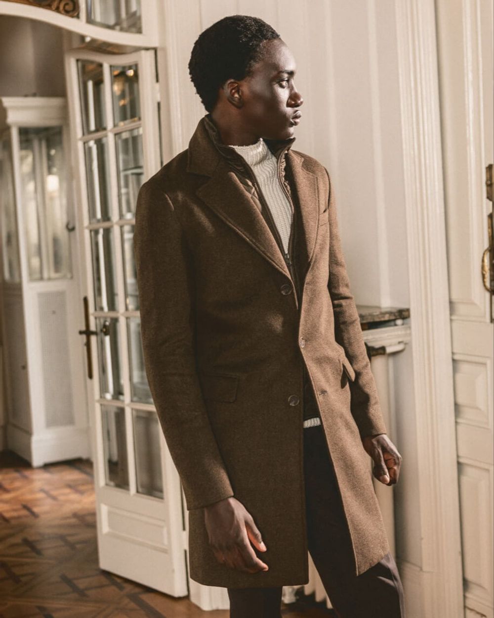 Brown Wool Overcoat with Chocolate Trousers