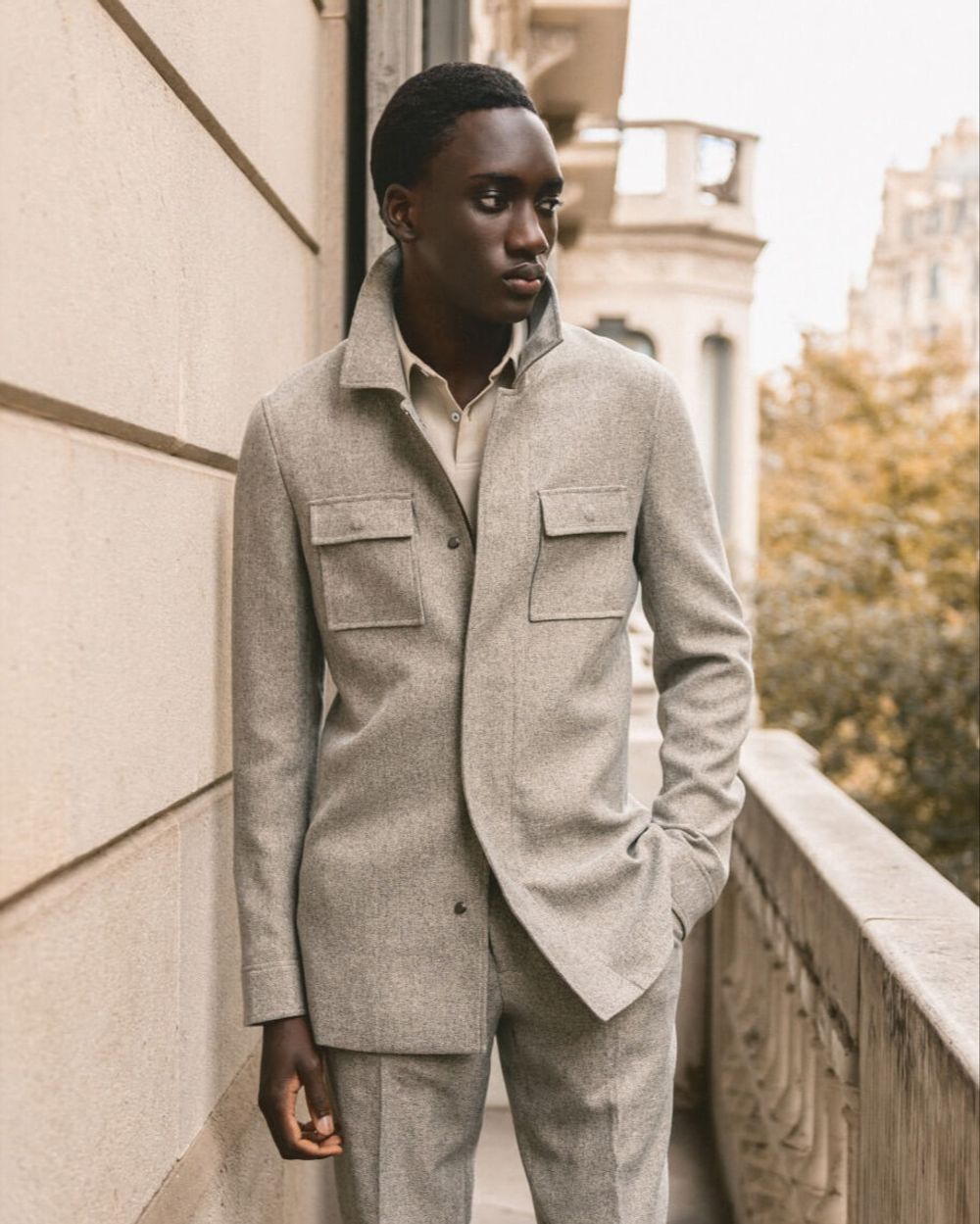 Gray Saharan with Polo Shirt and Chelsea Boots	
