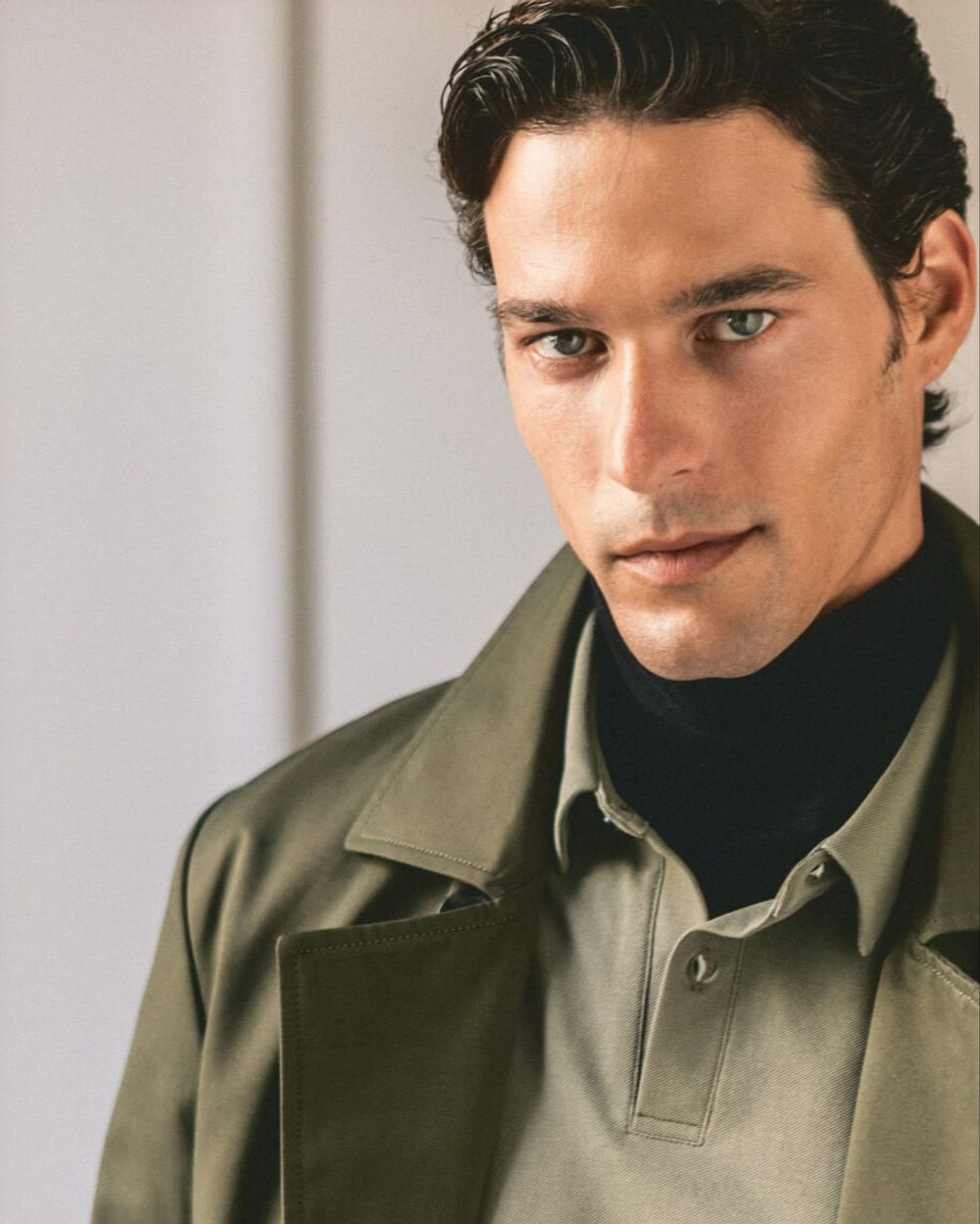 Olive Green Trench Coat with Polo Shirt