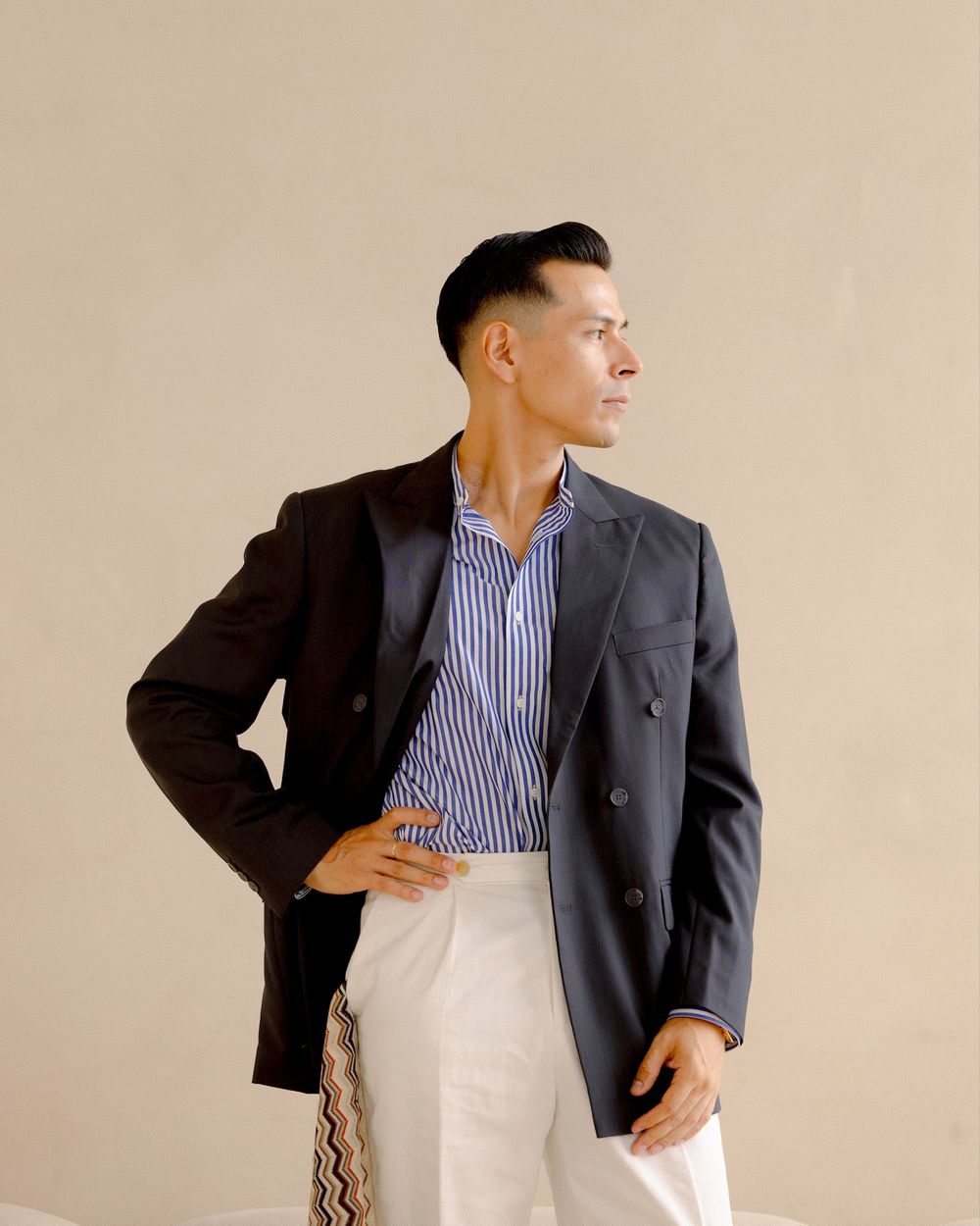 Navy Blazer With Striped Shirt Hockerty