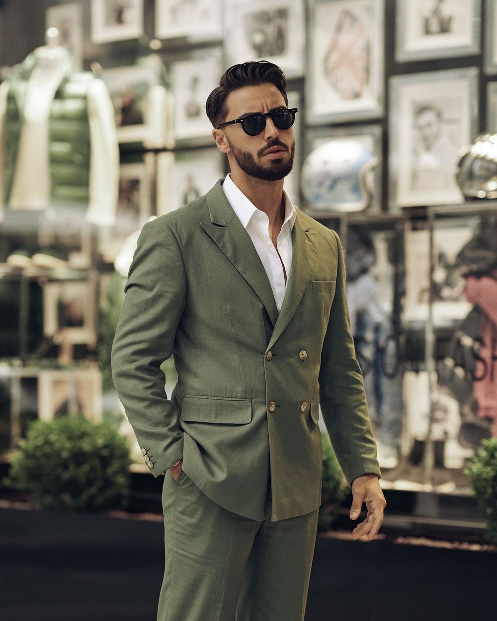 Sage Green Suit with White Dress Shirt