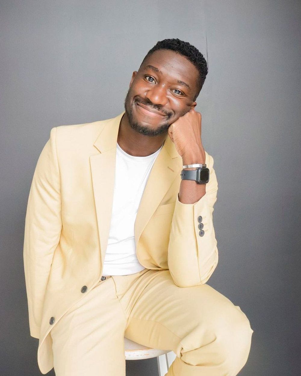 Yellow suit and white t-shirt