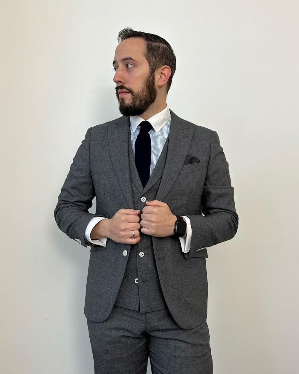 Slate Grey Suit with Gingham Shirt