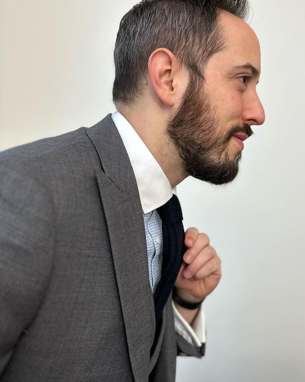 Slate Grey Suit with Gingham Shirt