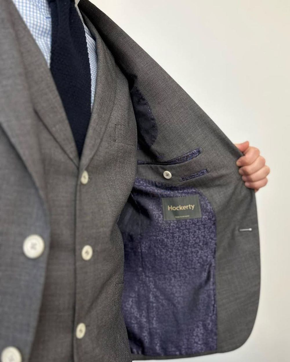 Slate Grey Suit with Gingham Shirt
