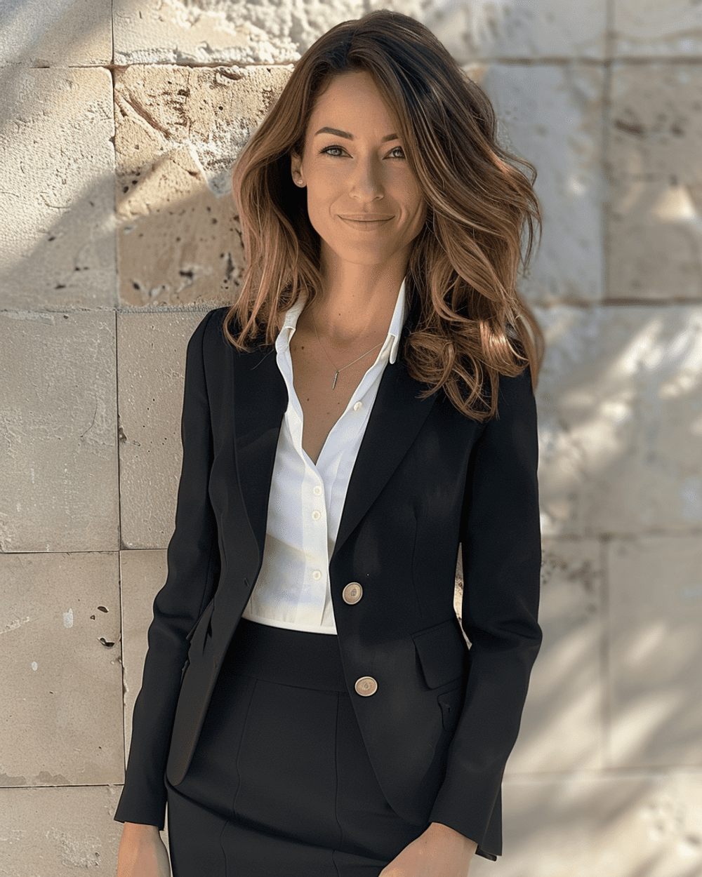 Blazer Noir avec Chemise Blanche Boutonnee et Jupe Crayon Sumissura