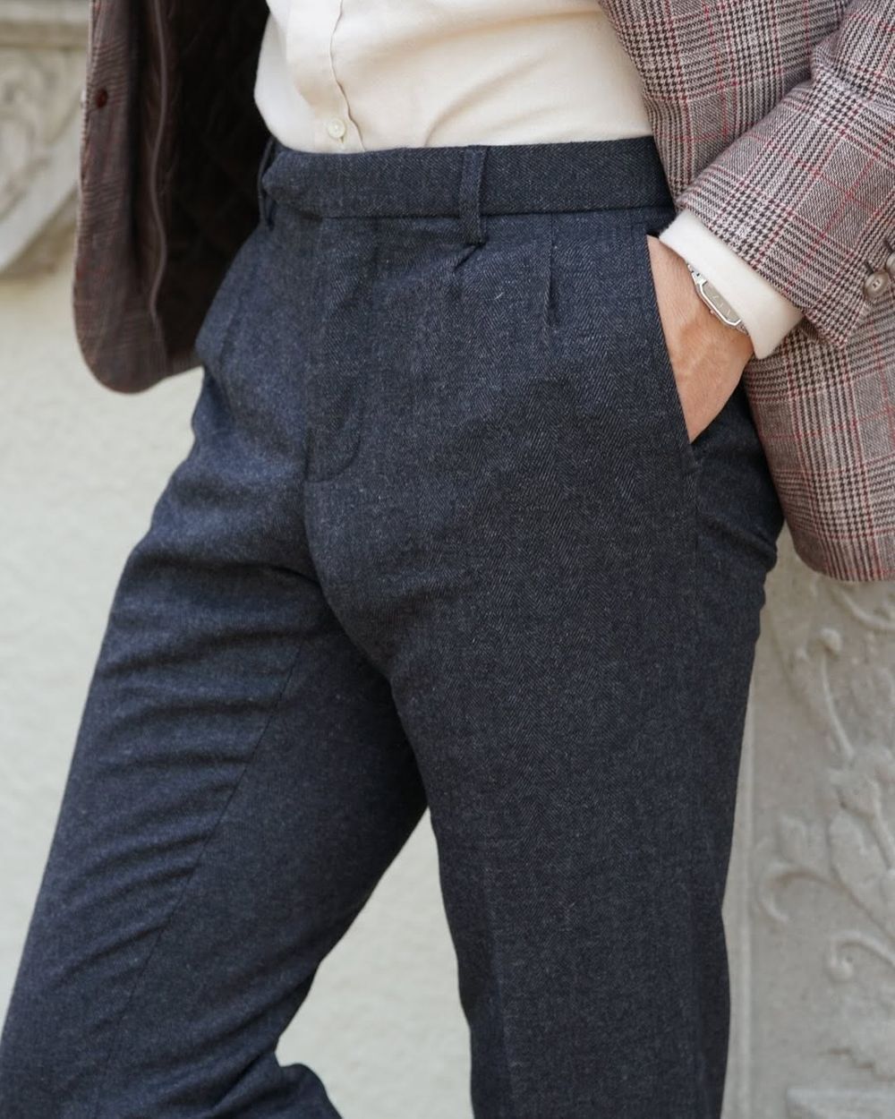 Plaid Blazer with Quilted Vest and Neutral Shirt