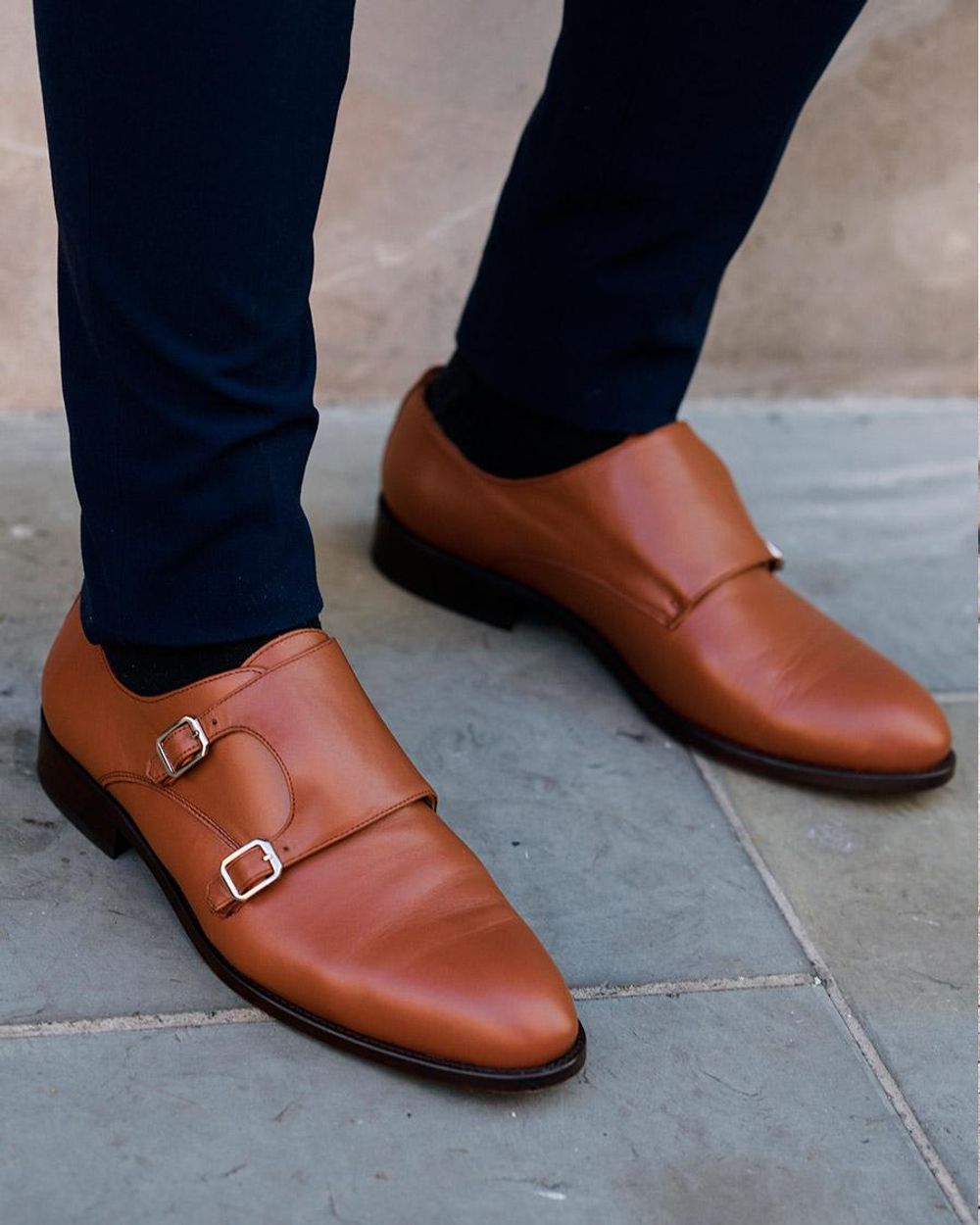 Monk shoes on a blue suit