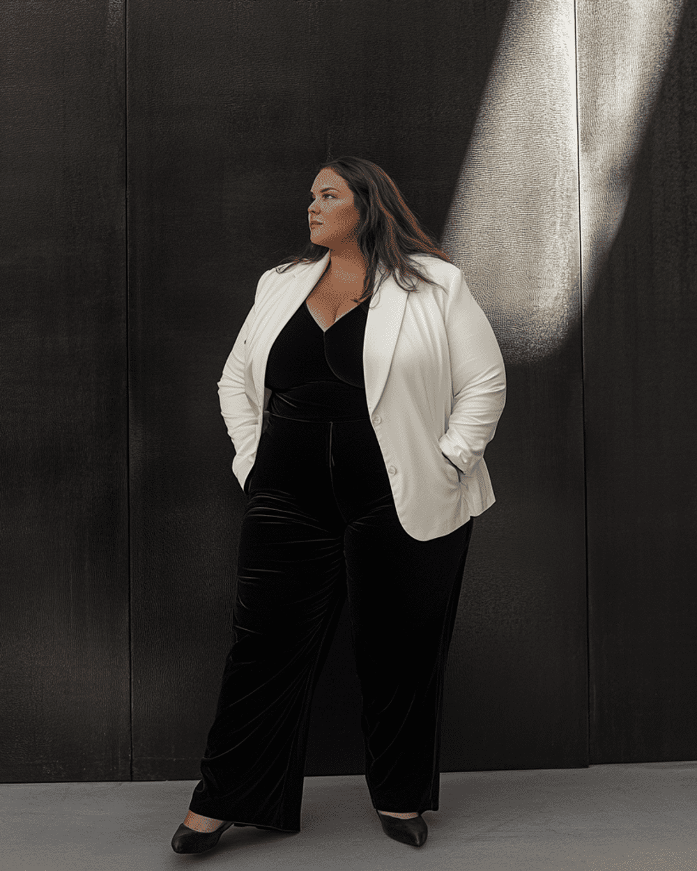 Black And White Lapel Velvet Blazer
