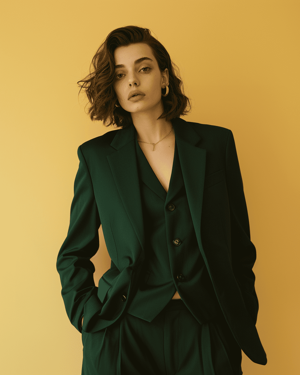 womens green dress vest Diane Tailored V Neck Vest in Linen – CHRISTINE ALCALAY main image 1