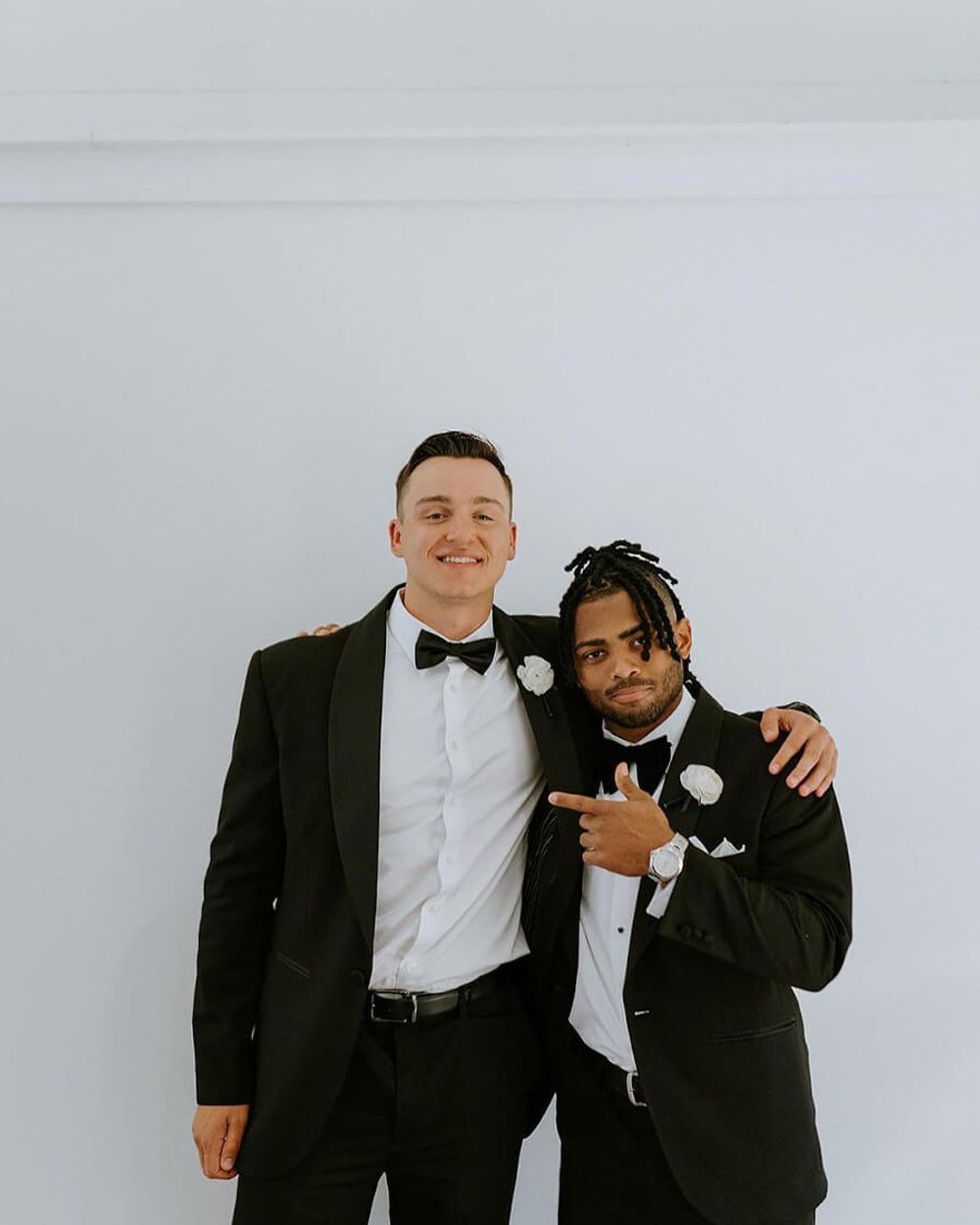 Football star in a tux on his wedding day