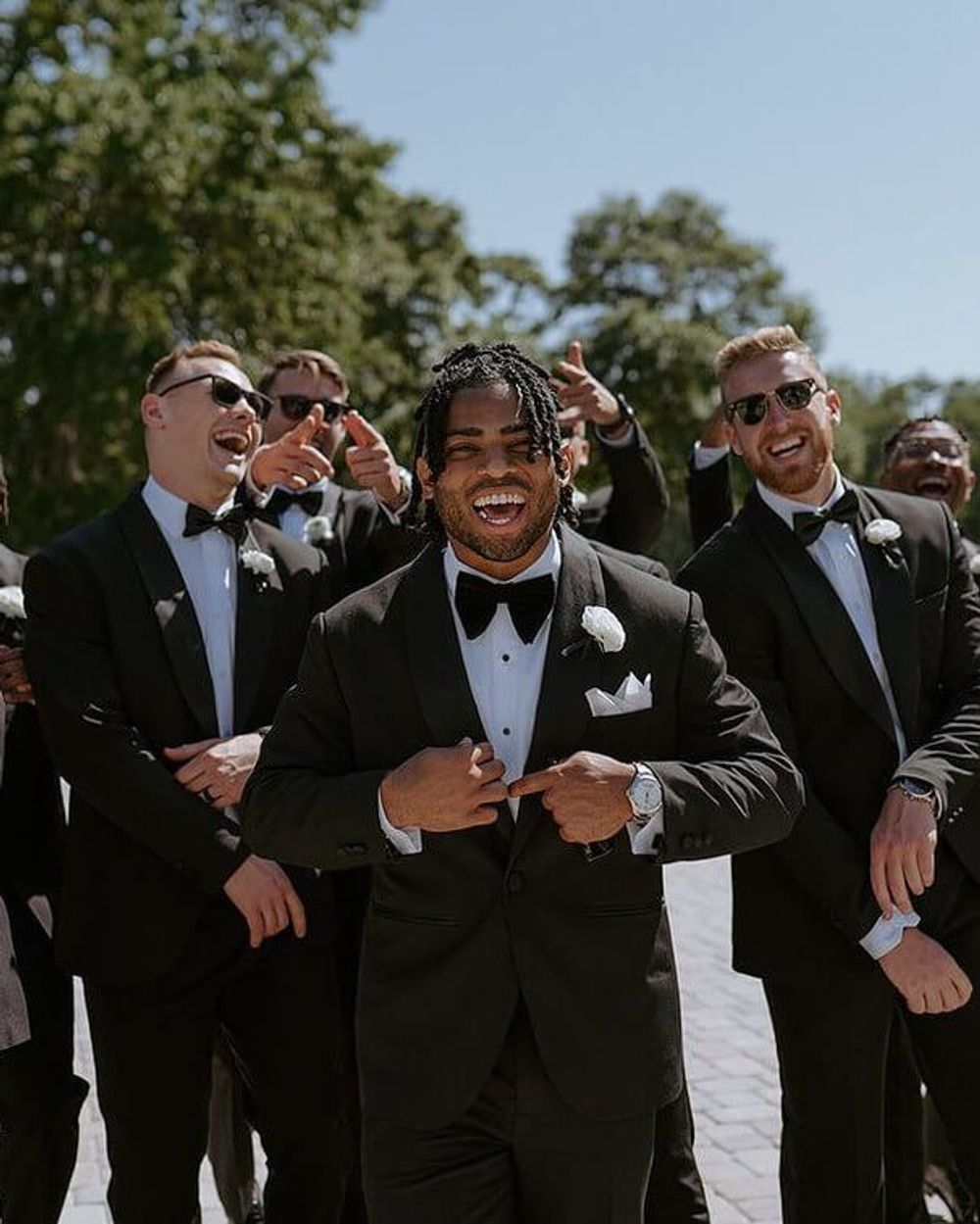 Football star in a tux on his wedding day