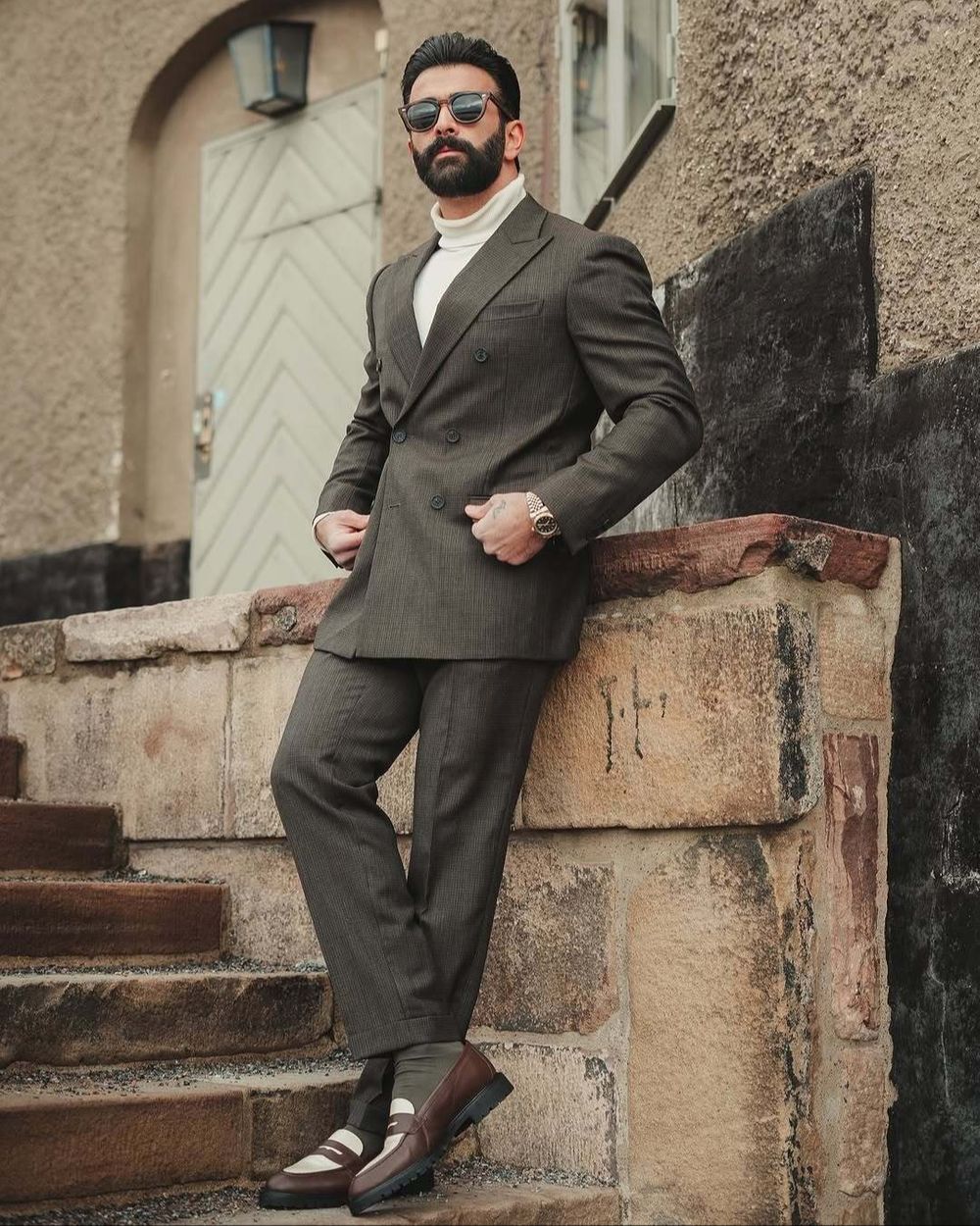 Brown Wool Suit with Turtleneck