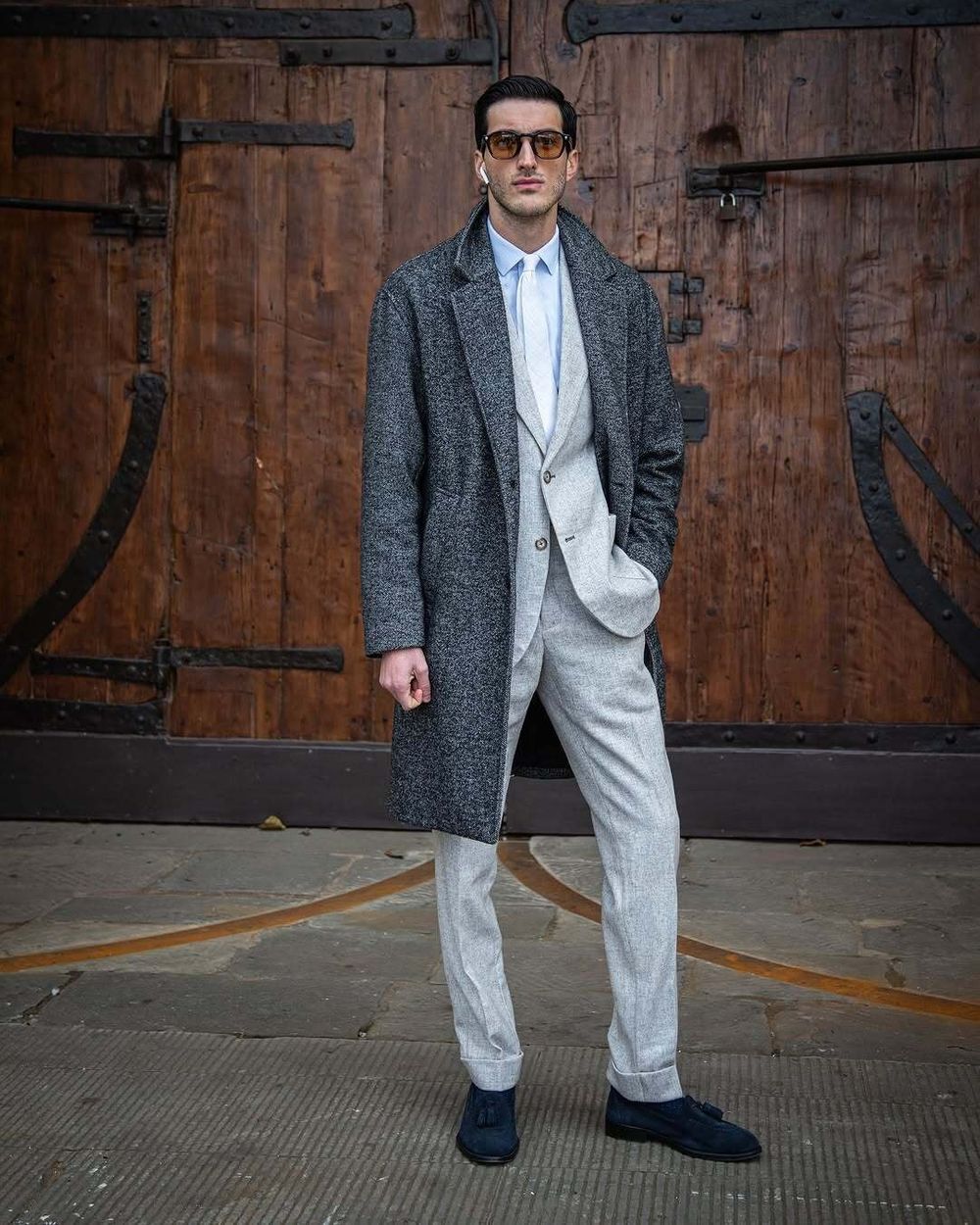 Light Gray Suit with Charcoal Overcoat
