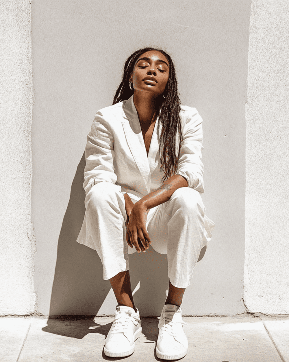 White linen no-lapels Blazer | Sumissura