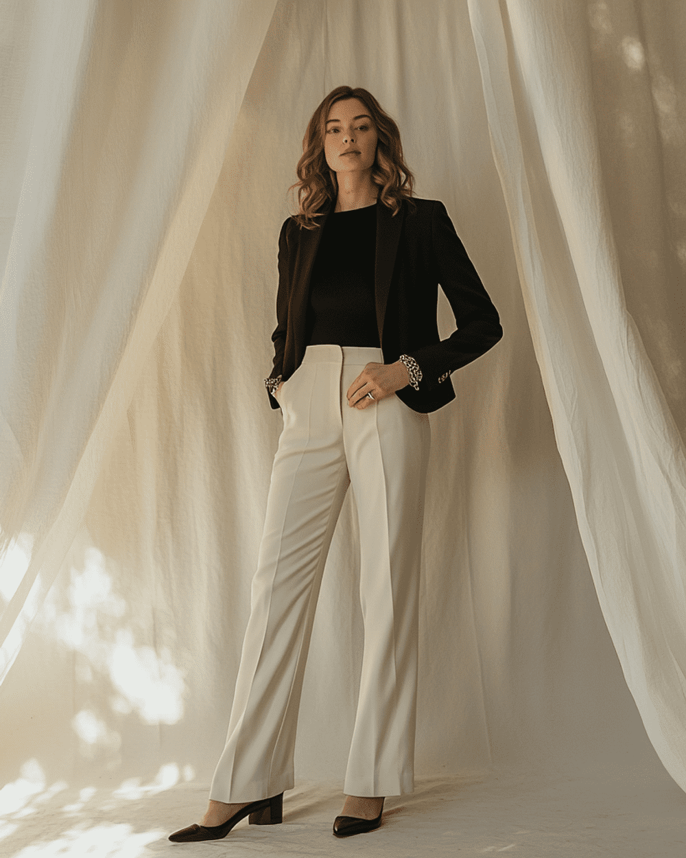 Black Tailored Blazer & Wide-Leg Trouser Set