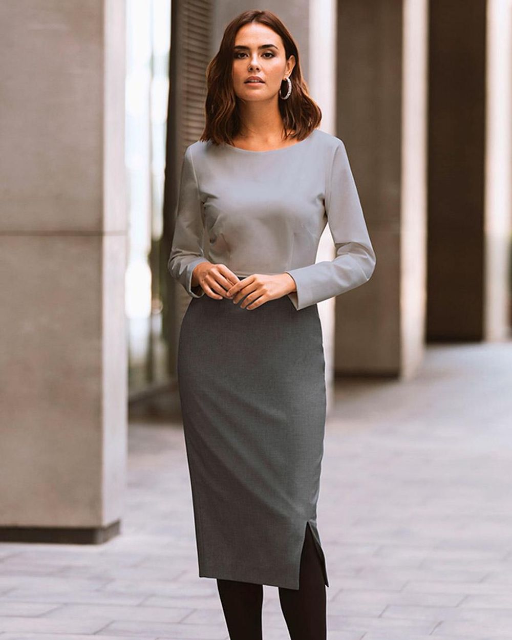 Modest grey dress best sale