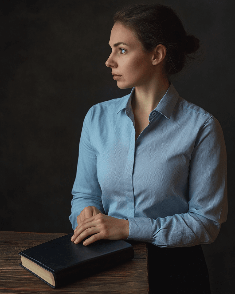 Light Blue Shirt with Black Tailored Trousers