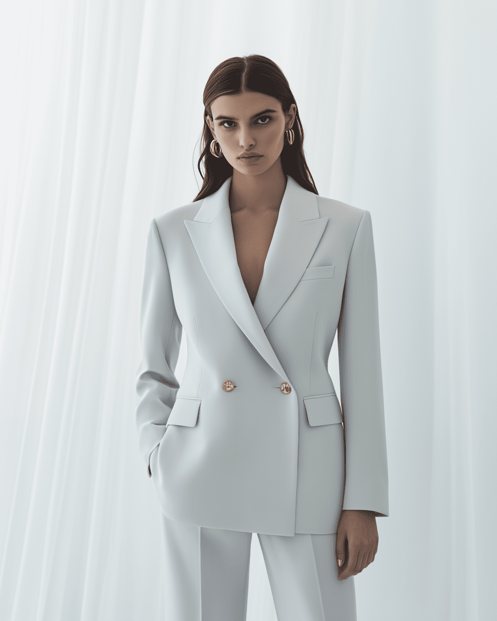 slim fit dress slacks Gold button detail blazer dress  Cherine Fakhry