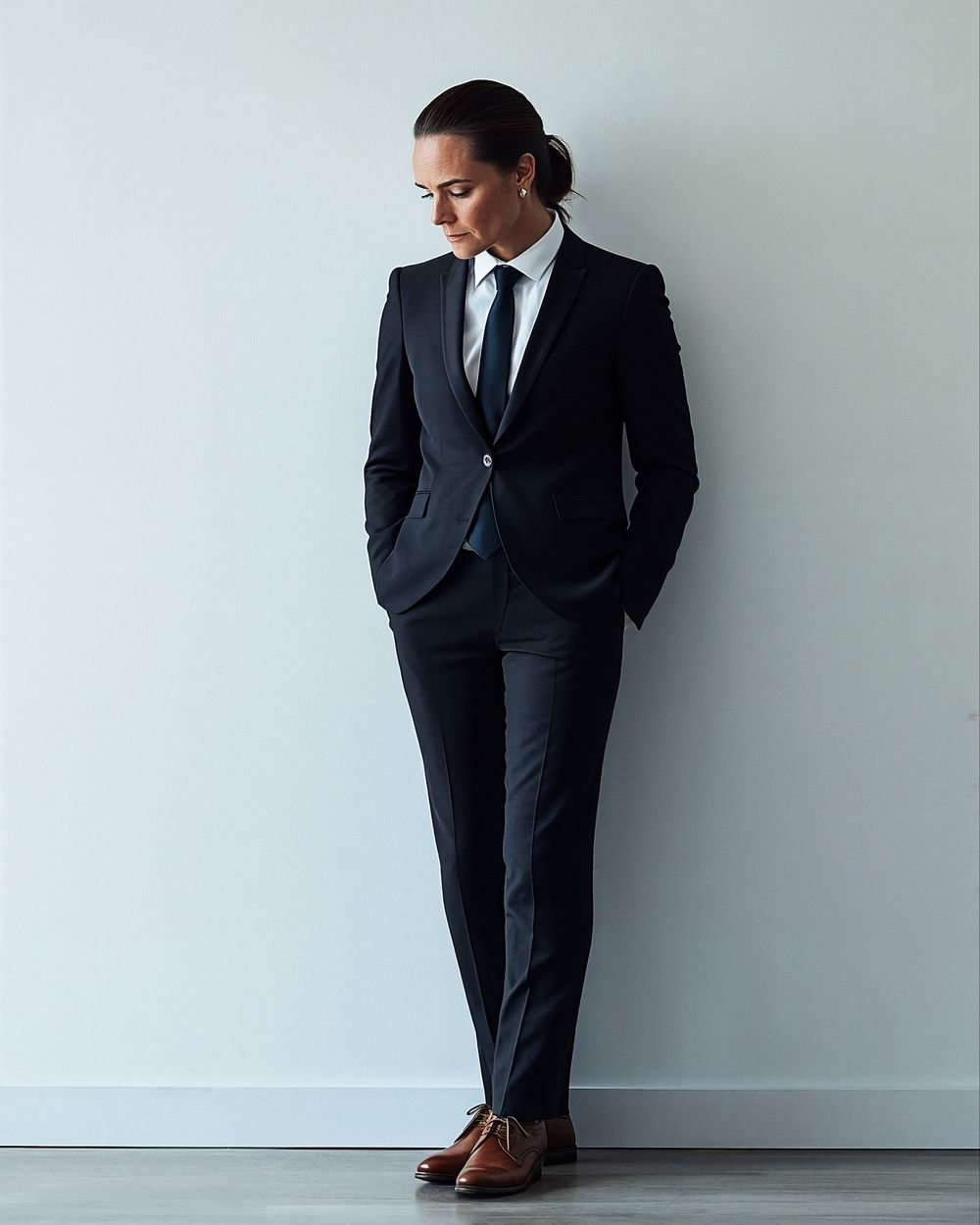 white shirt and navy tie