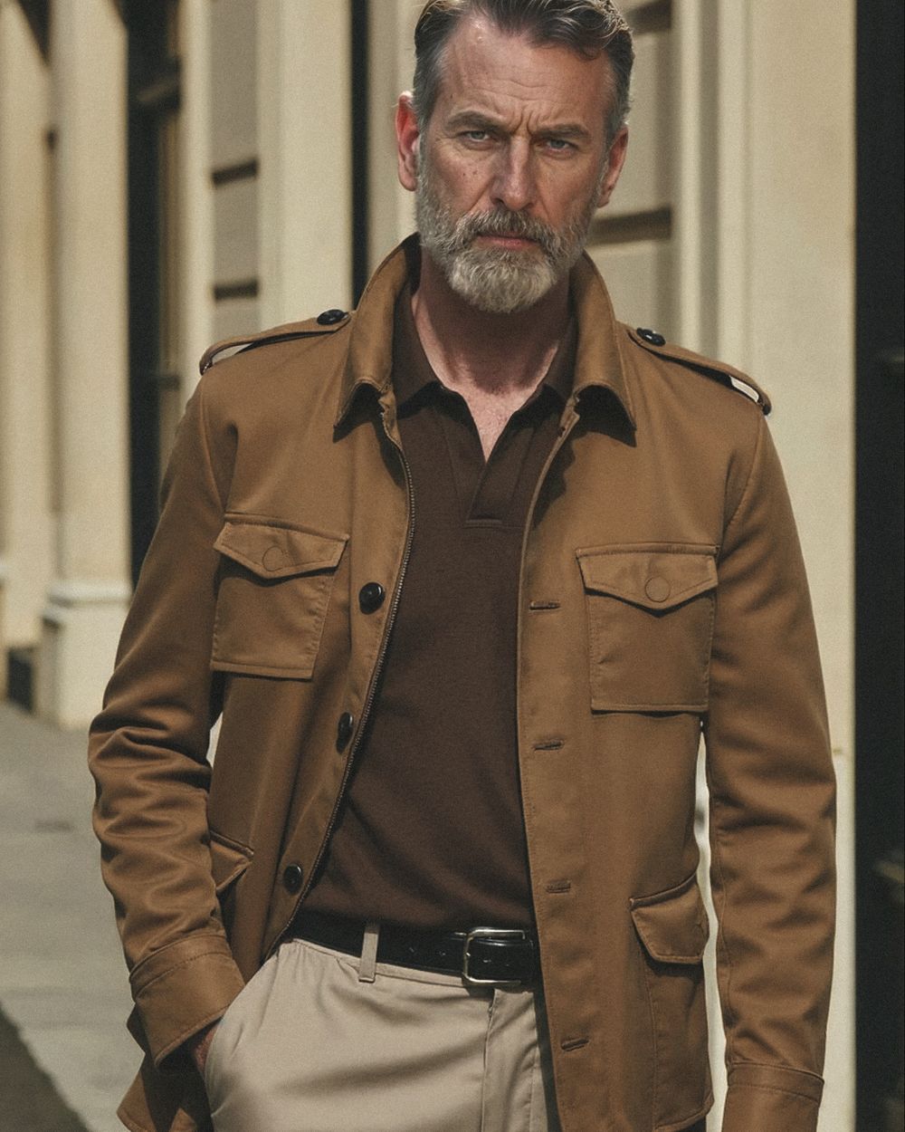 Camel Field Jacket with Light Trousers