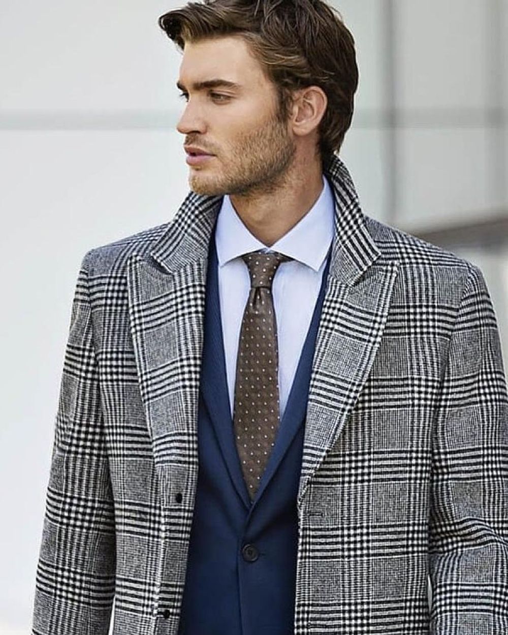 Elegant checked coat with suit
