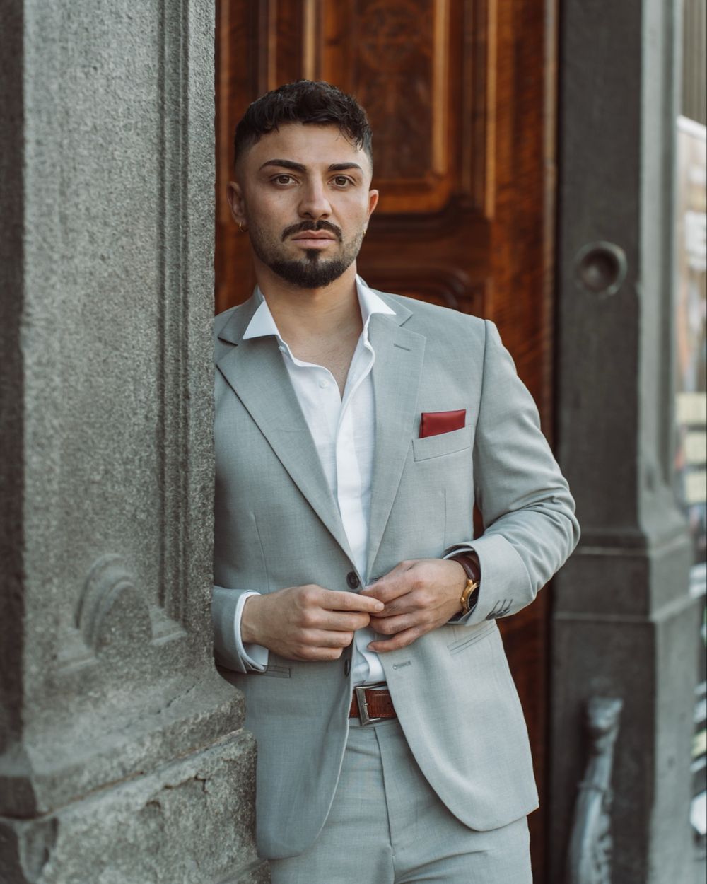 Light Gray Suit with White Shirt