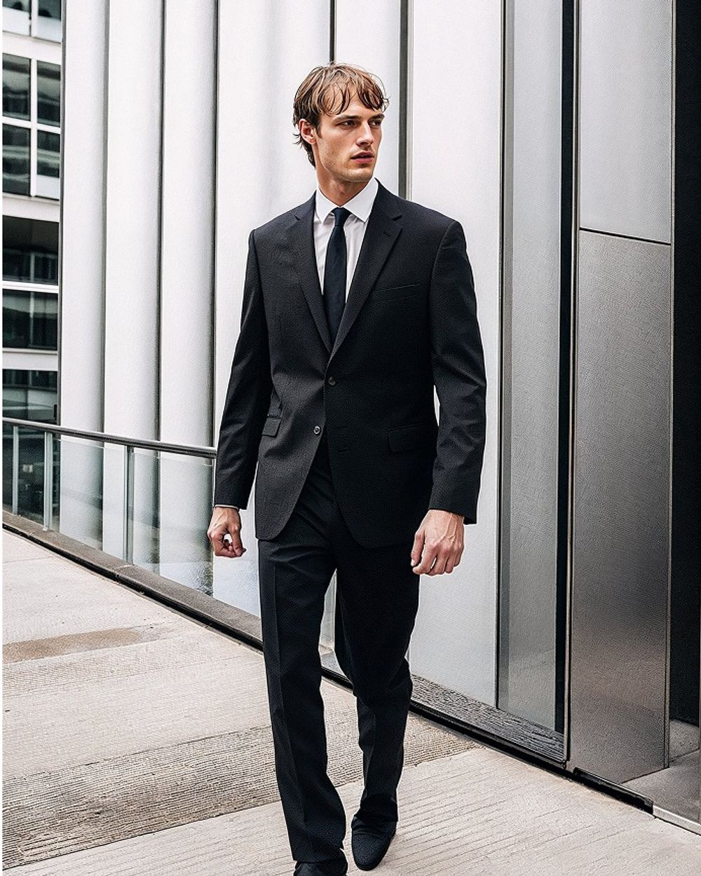 Black Suit with White Shirt and Black Tie