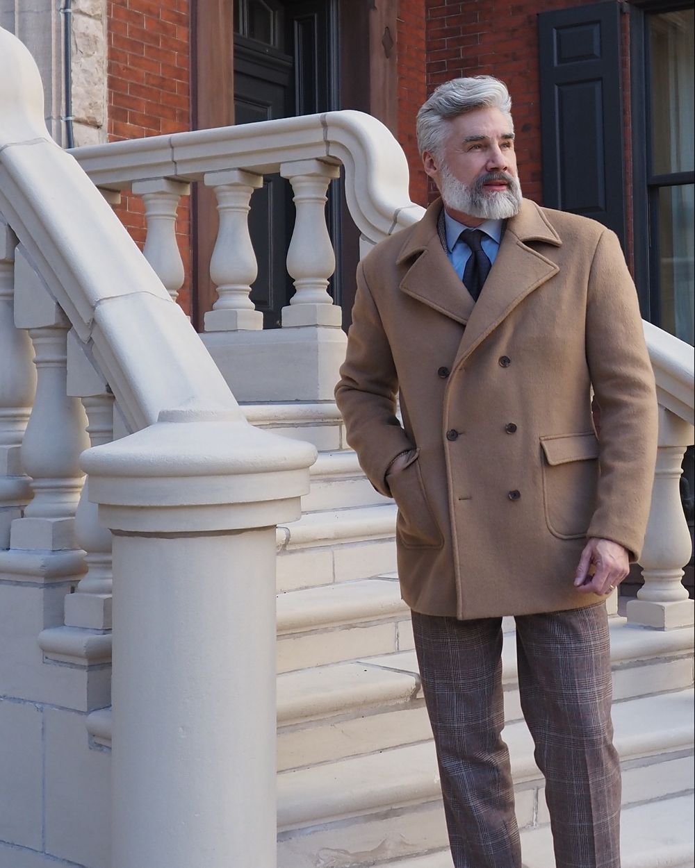 Camel Wool Overcoat with Checked Suit