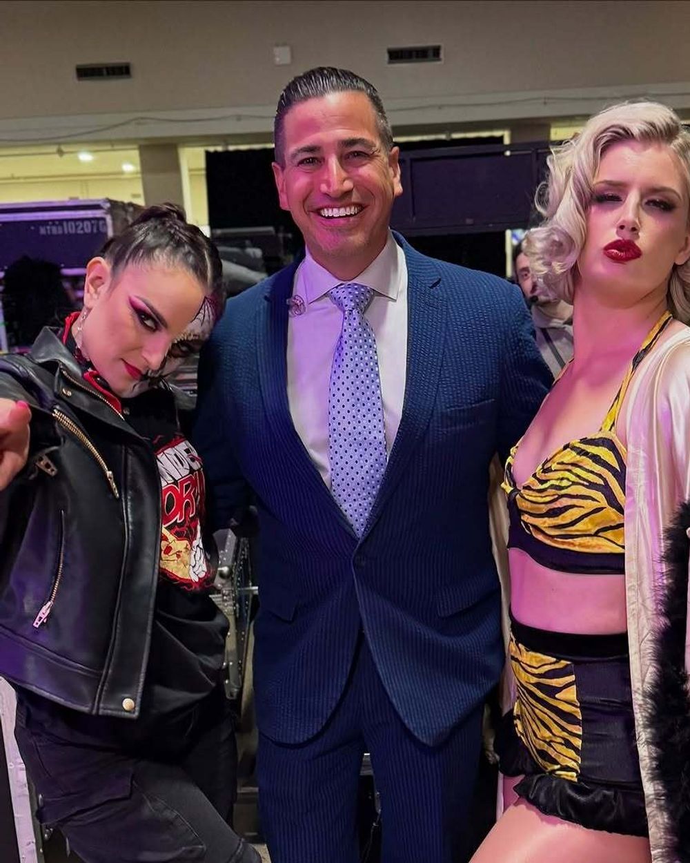 Textured Blue Suit with White Shirt and Blue Polka Dot Tie