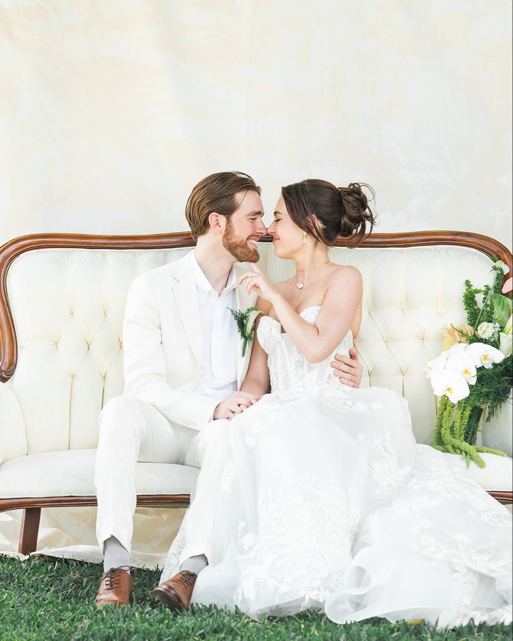 Ivory Suit with White Shirt and Brown Leather Shoes
