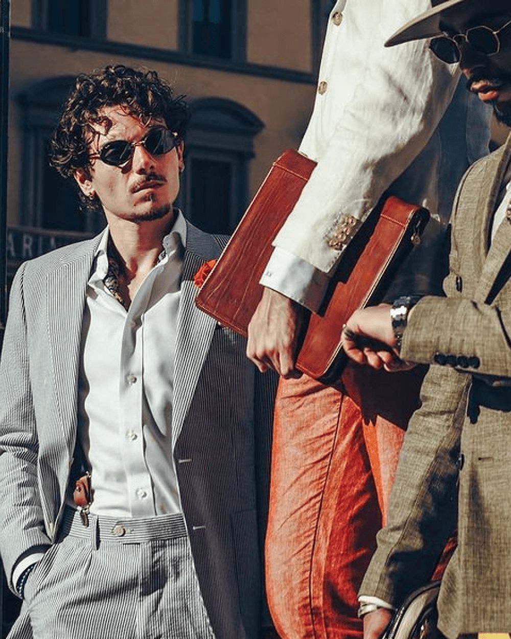 Blue Striped Seersucker Suit with White Shirt