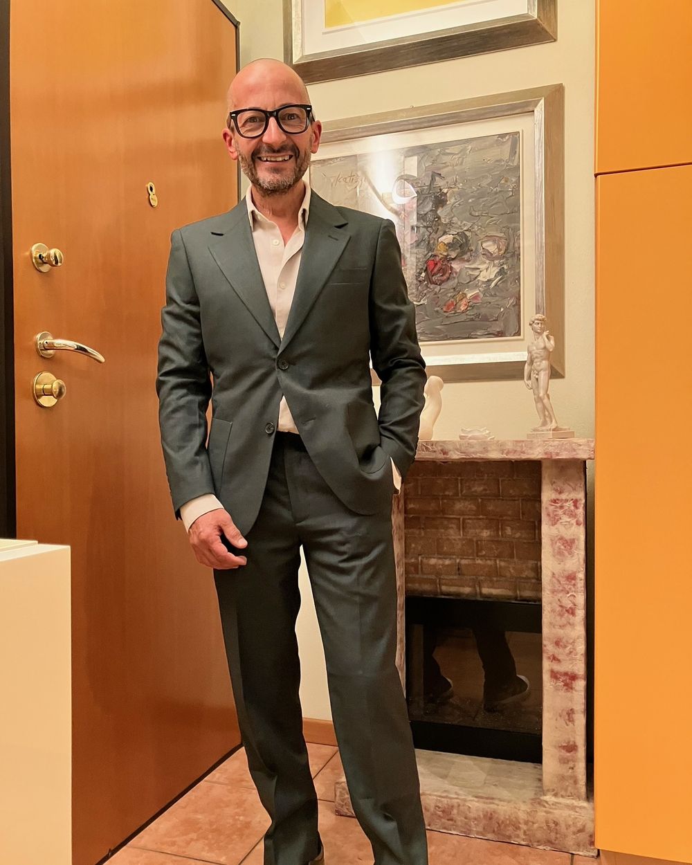 Soft Green Two-Piece with Open-Collar Shirt