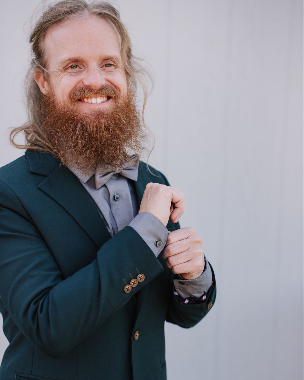 Forest Green Suit with Gray Shirt and Bow Tie
