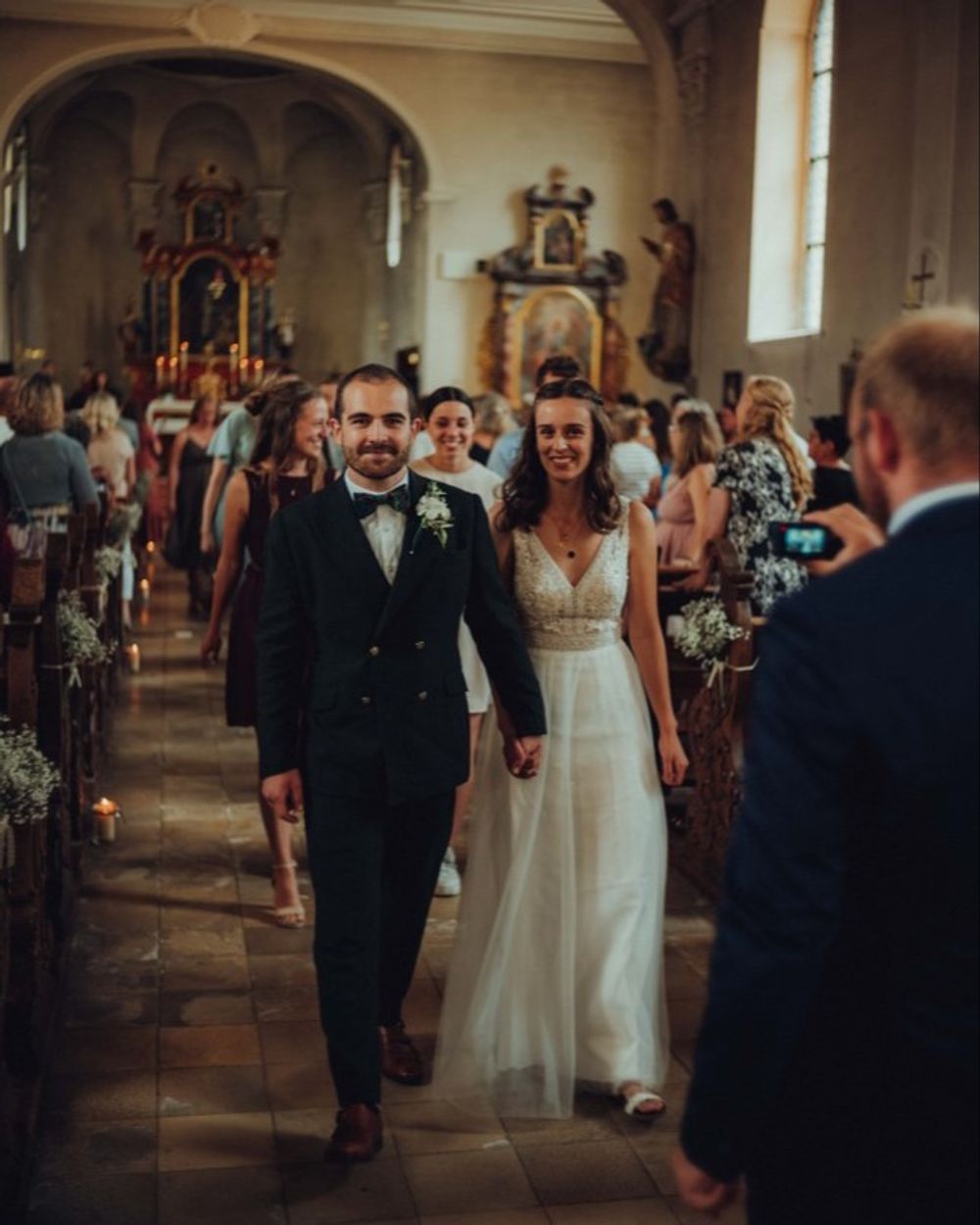 Dark Wool Suit with Blue Tartan Bow Tie