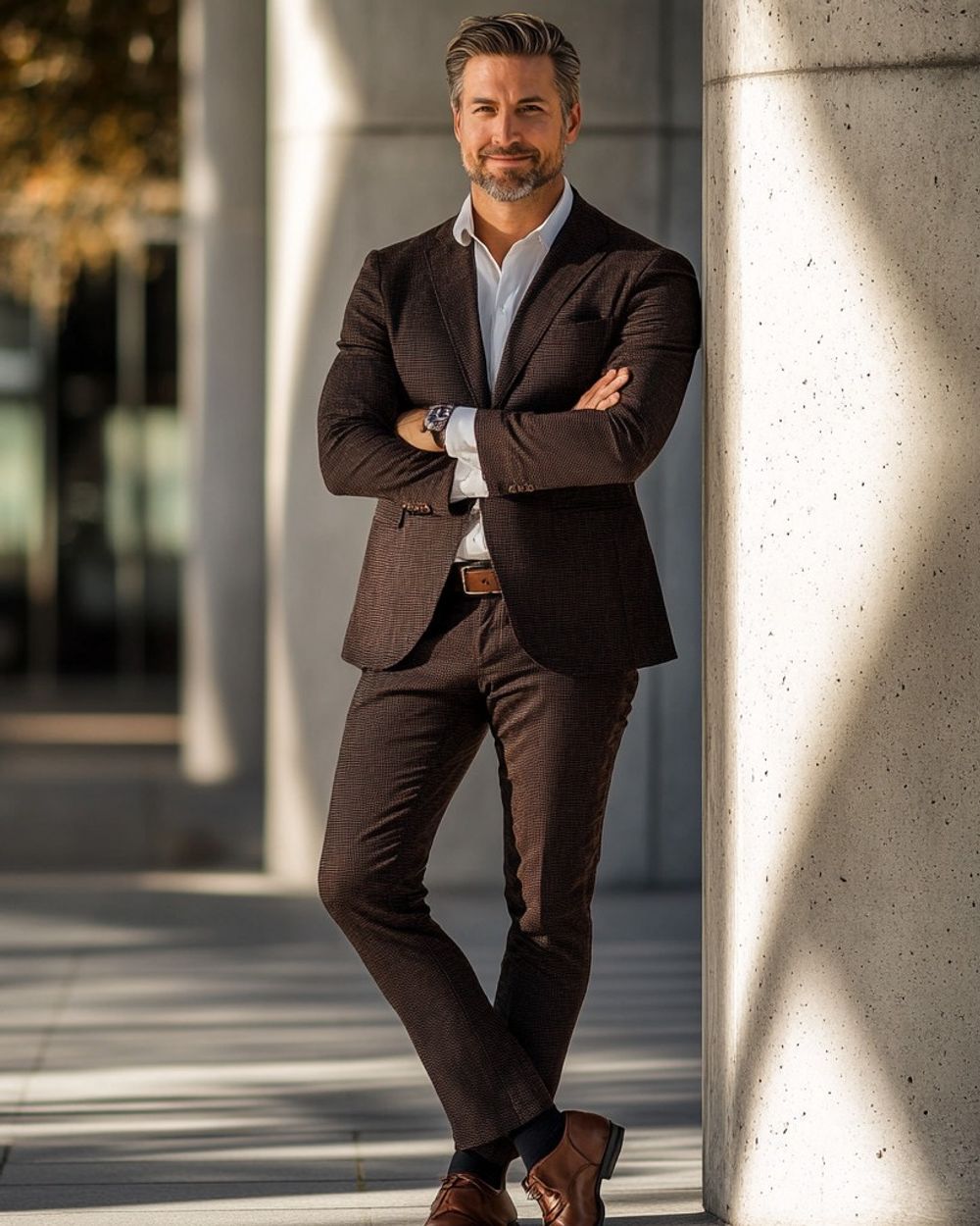 Dark Brown Suit with White Dress Shirt