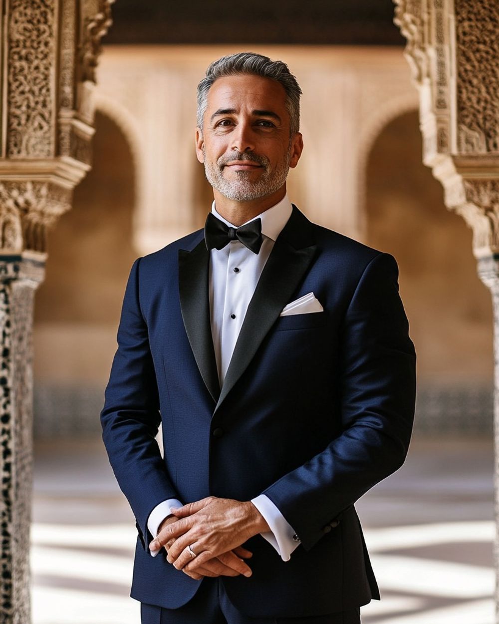 Navy Tuxedo with Black Lapels and Classic White Shirt