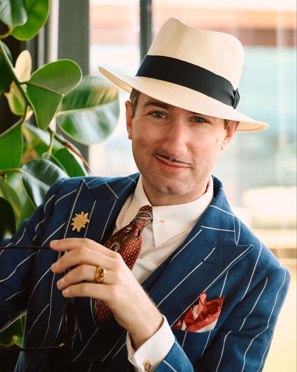 Retro Blue Pinstripe Suit with Two-Tone Brogues
