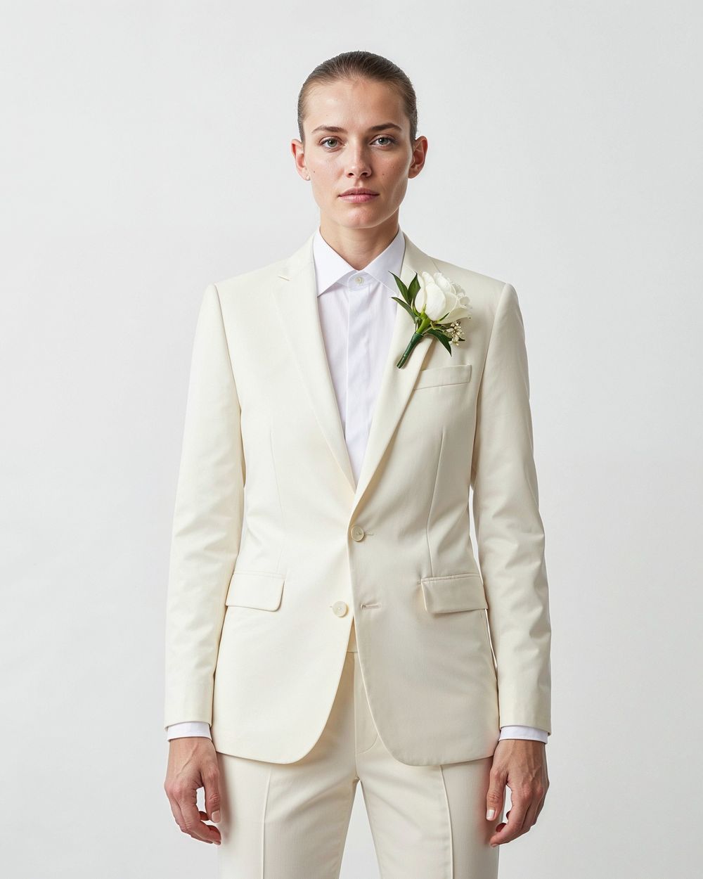 Ivory Suit with White Shirt and Boutonnire