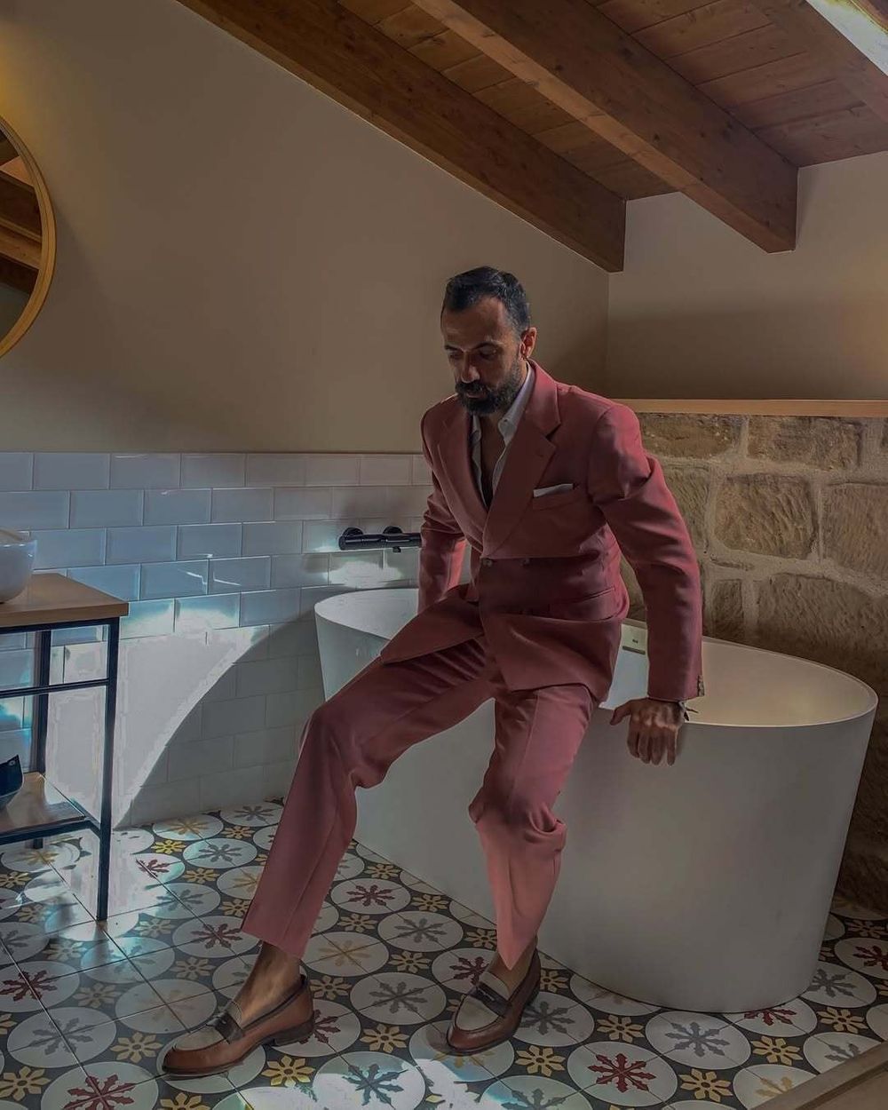 Dusty Rose Double-Breasted Suit with Shirt