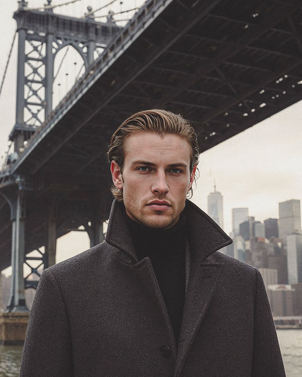 Charcoal Grey Overcoat with Grey Suit and Black Turtleneck