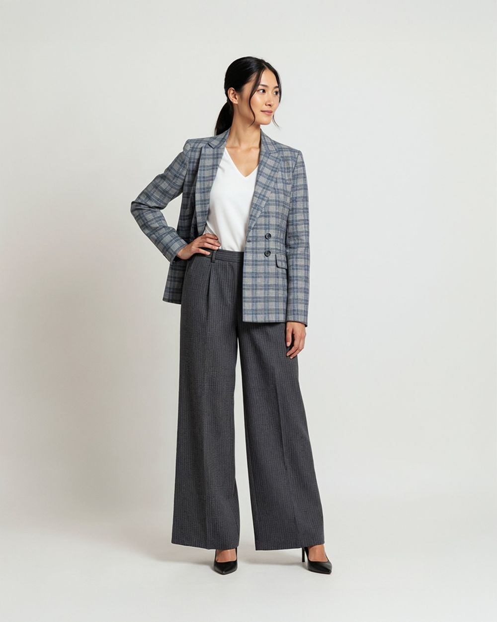 Women Suit Tie Button Waist Blazer and Wide Leg Trousers 2 Piece Set | Korean Fashion Top and Bottom Set Women Suits Jacket Pants Chic Style