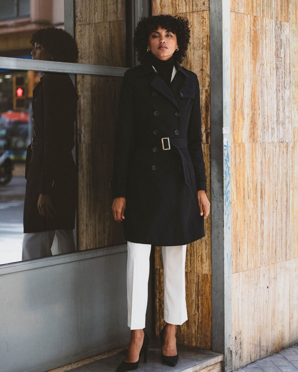 Black & White Trench Coat Dress main image 1