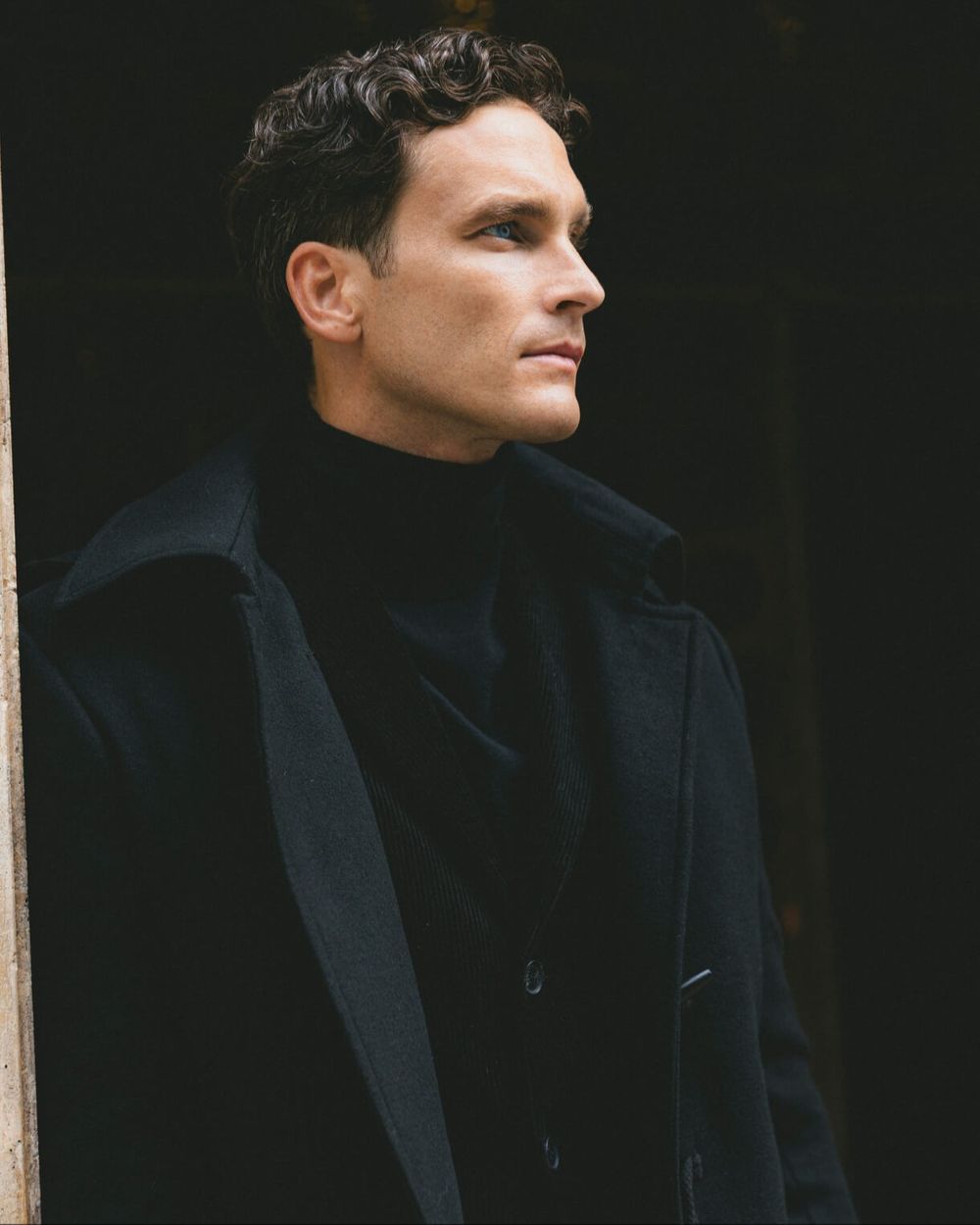 Black Overcoat with Blazer and Turtleneck