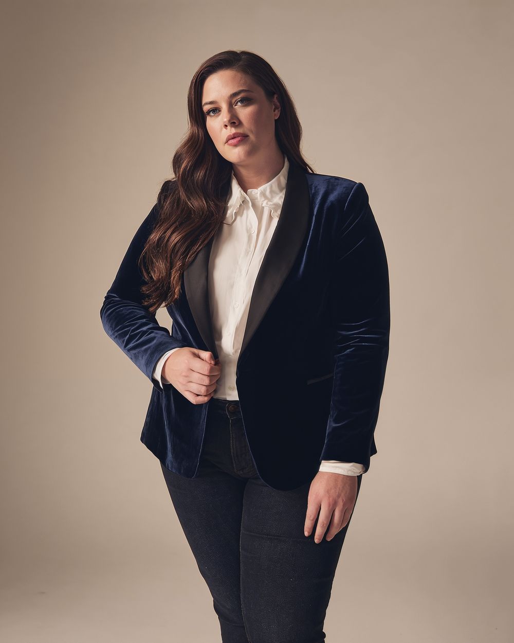Viellette S S Satin Top Navy Blazer