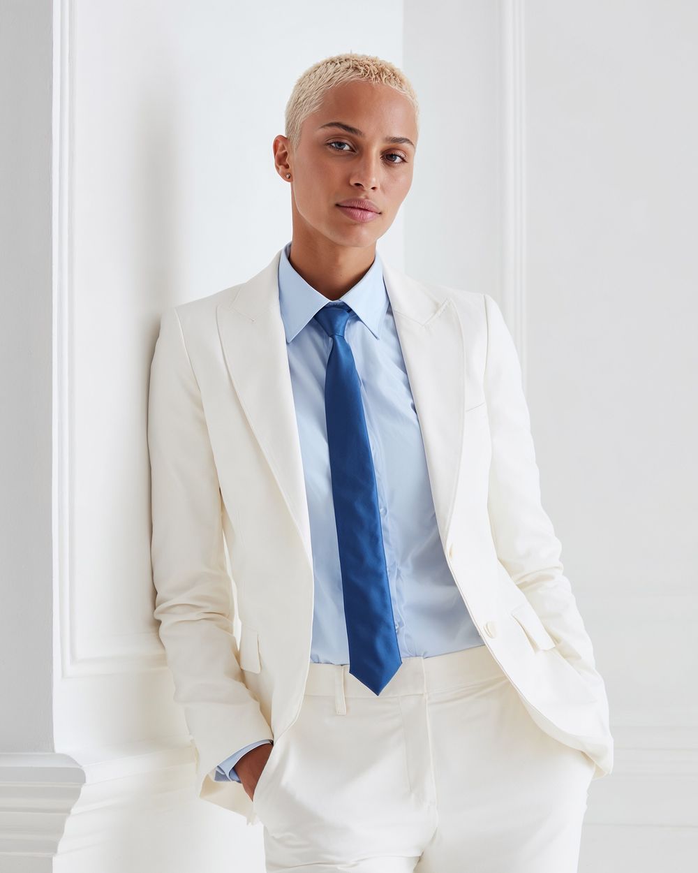 white shirt with royal blue tie
