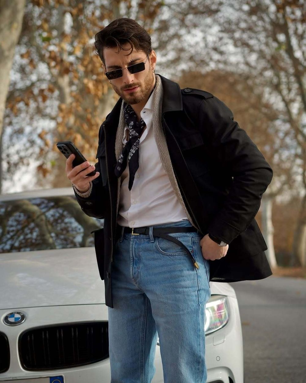 Black Jacket with White Shirt and Light-Wash Jeans