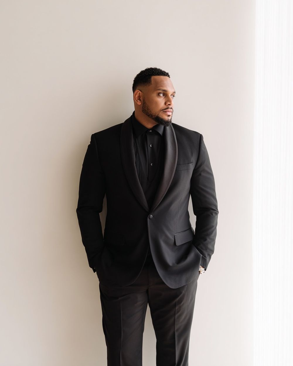 Black Tuxedo Suit with Black Dress Shirt